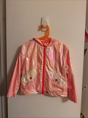 Billieblush Iridescent Pink Hooded Raincoat with Contrast Zipper